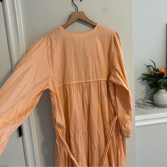 Emerson Fry India Collection Pink Peach Metallic Long Sleeve Maxi Dress M/L - Picture 9 of 16